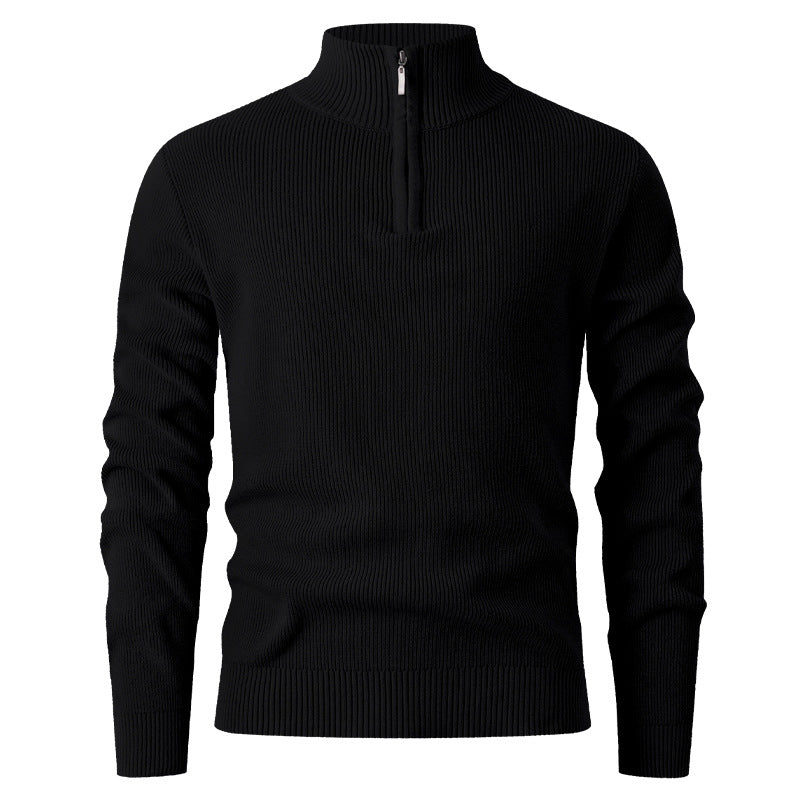 Men's nan Slim-Fit Half-Zip Knit Sweater made of Merino Cotton Blend with Reinforced Stand-up Collar Mune Fashion