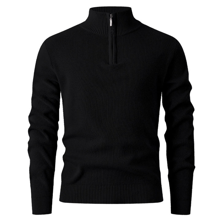 Men's nan Slim-Fit Half-Zip Knit Sweater made of Merino Cotton Blend with Reinforced Stand-up Collar Mune Fashion