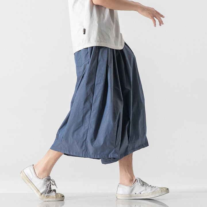 Men's Wide Cut Culotte Lounge Pants with Drop Crotch and Elastic Drawstring Mune Fashion