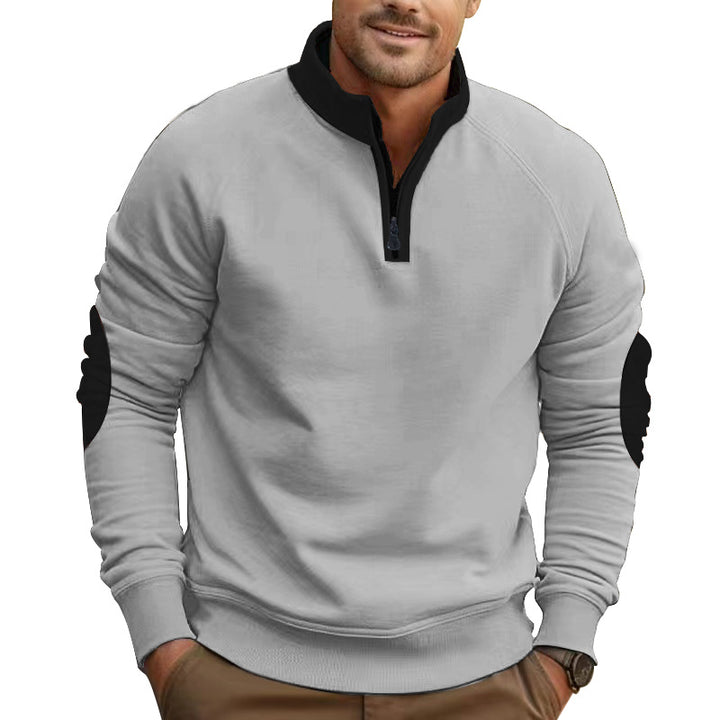 Men's raglan pullover with short zip, stand-up collar and ergonomic elbow panels Mune Fashion