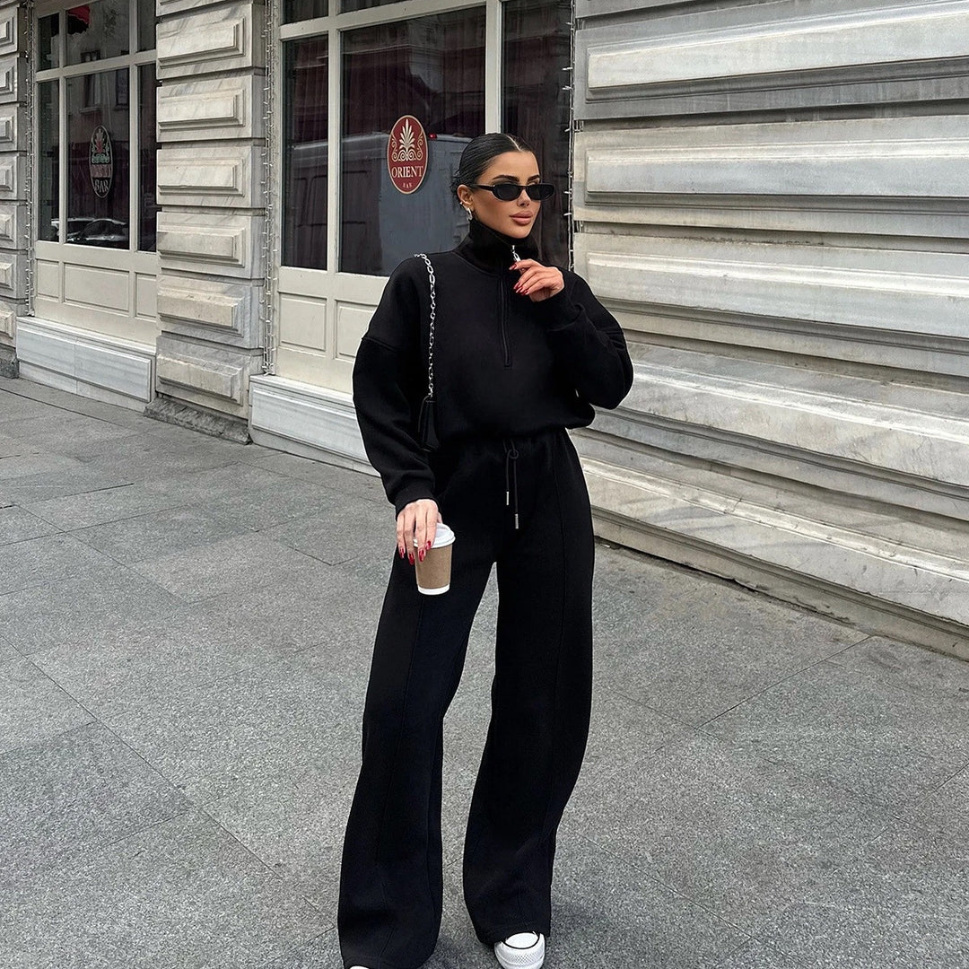 Women nan Oversize Sweatshirt with Half Zip and Loose Jogging Pants Set Mune Fashion