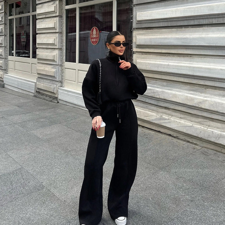 Women nan Oversize Sweatshirt with Half Zip and Loose Jogging Pants Set Mune Fashion