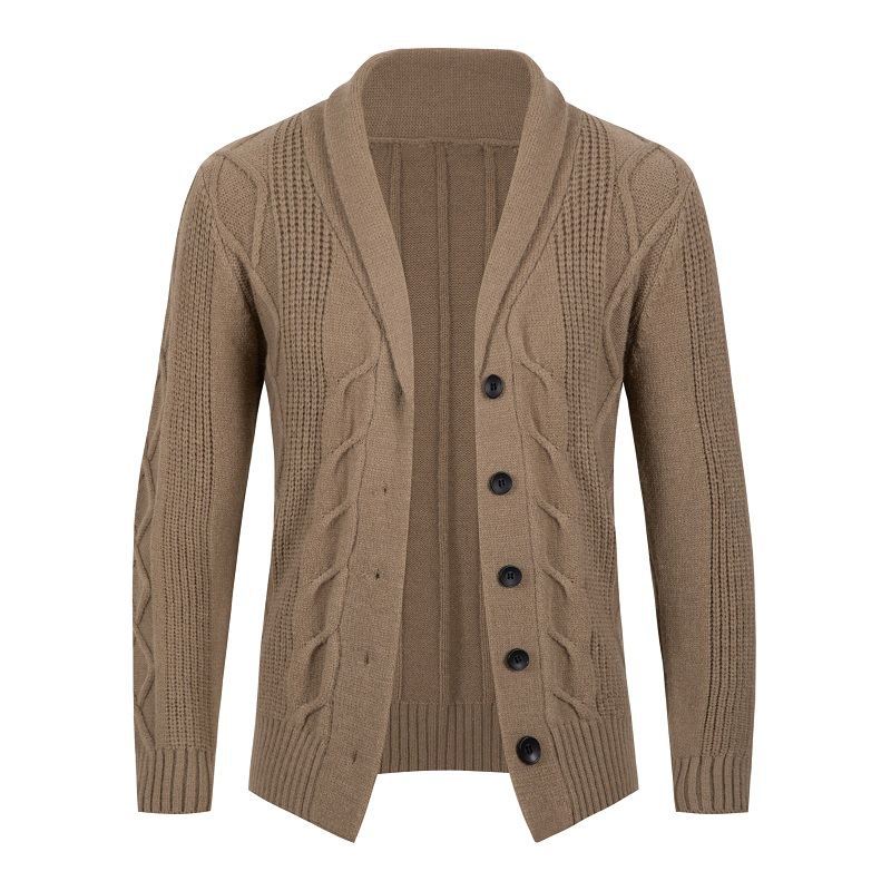 Men's Cable Knit Cardigan with Shawl Collar and Button Placket Mune Fashion