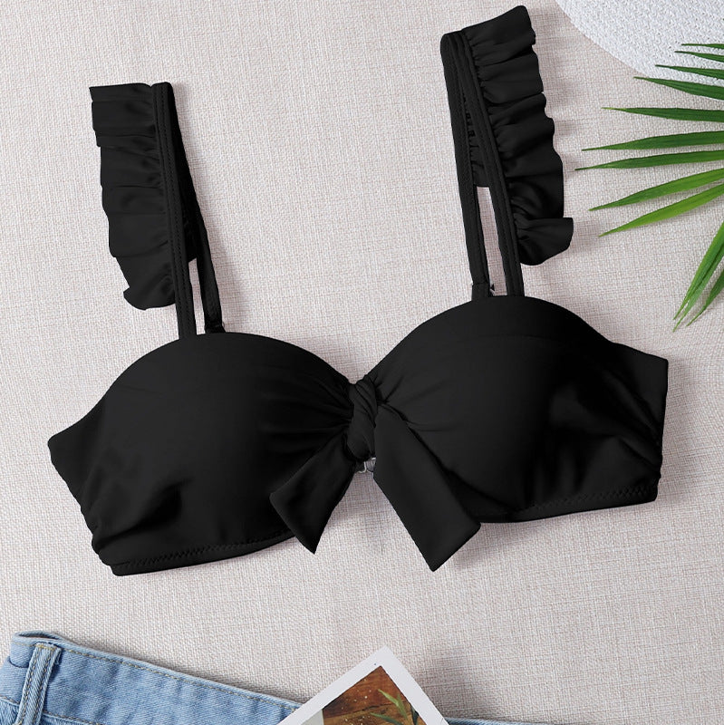 Women's Push-Up Bikini Top with Decorative Knot and Ruffles Mune Fashion