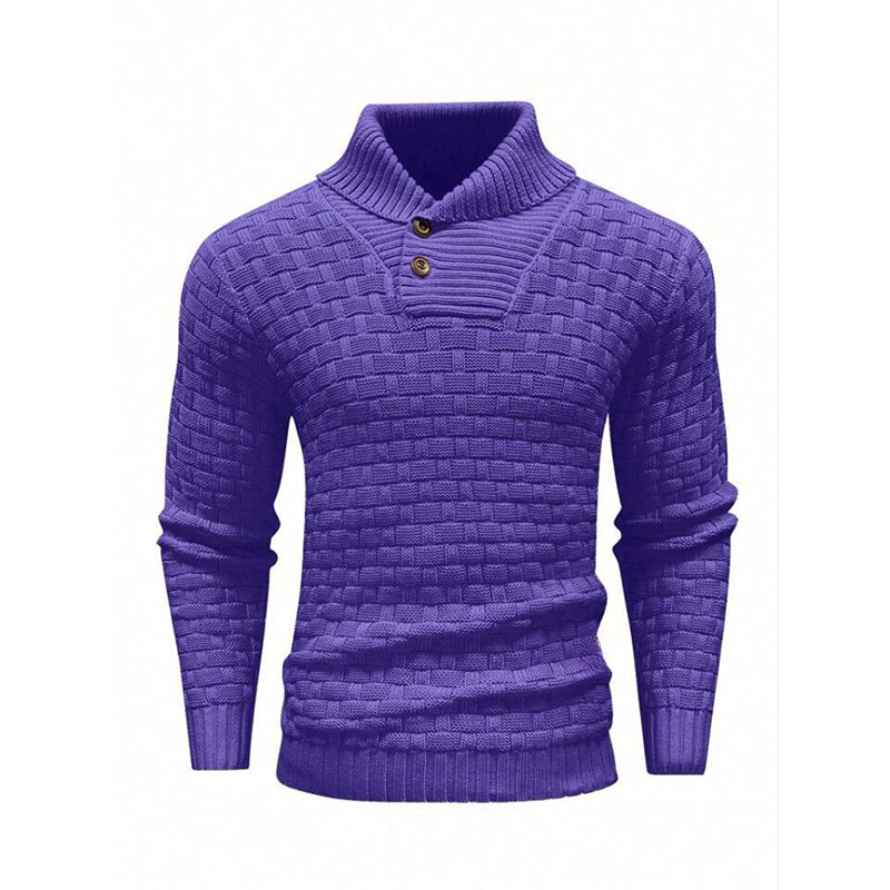 Men's structured knit sweater with high collar and decorative button placket Mune Fashion