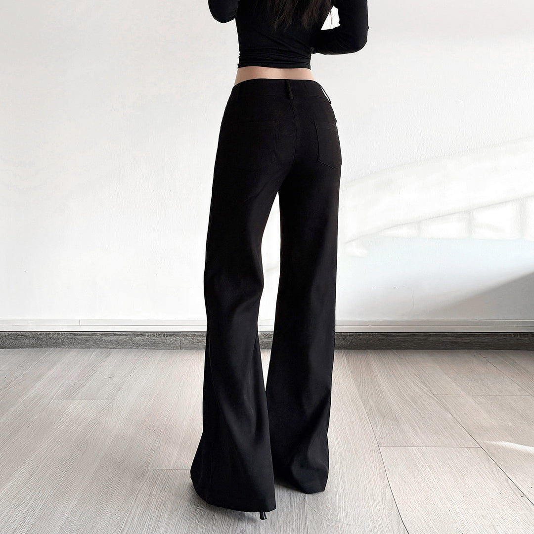 Women Shaping High-Waist Flared Pants with Concealed Zipper and Belt Loops Mune Fashion