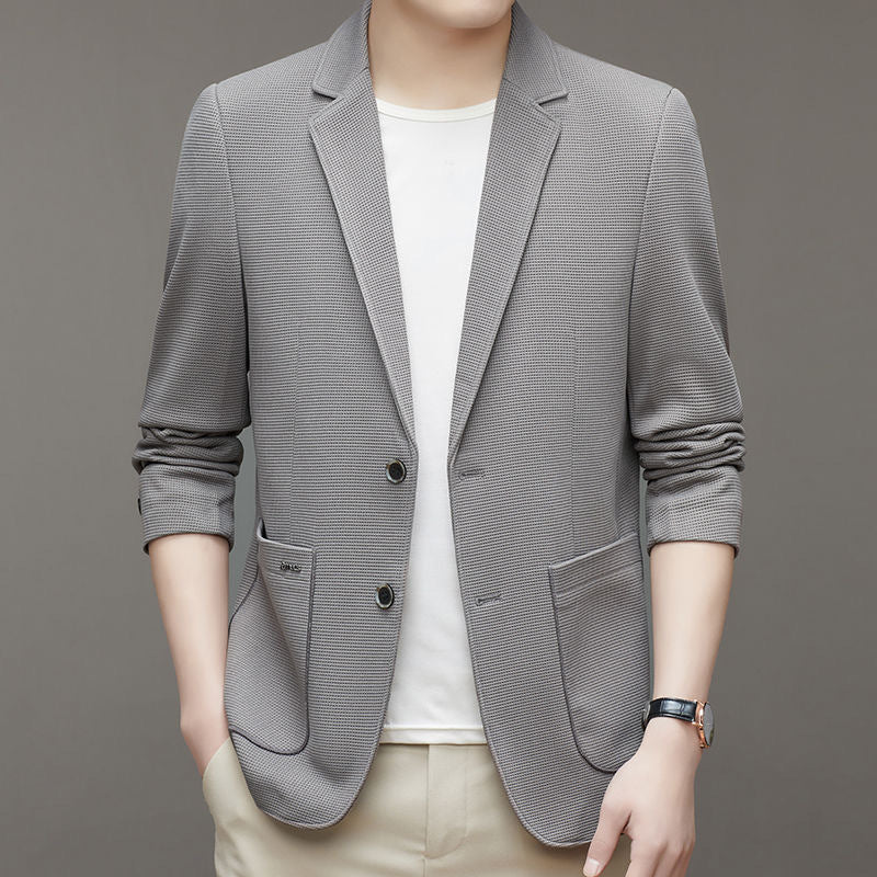 Men's Unstructured Leisure Blazer in Waffle Knit with Patch Pockets Mune Fashion