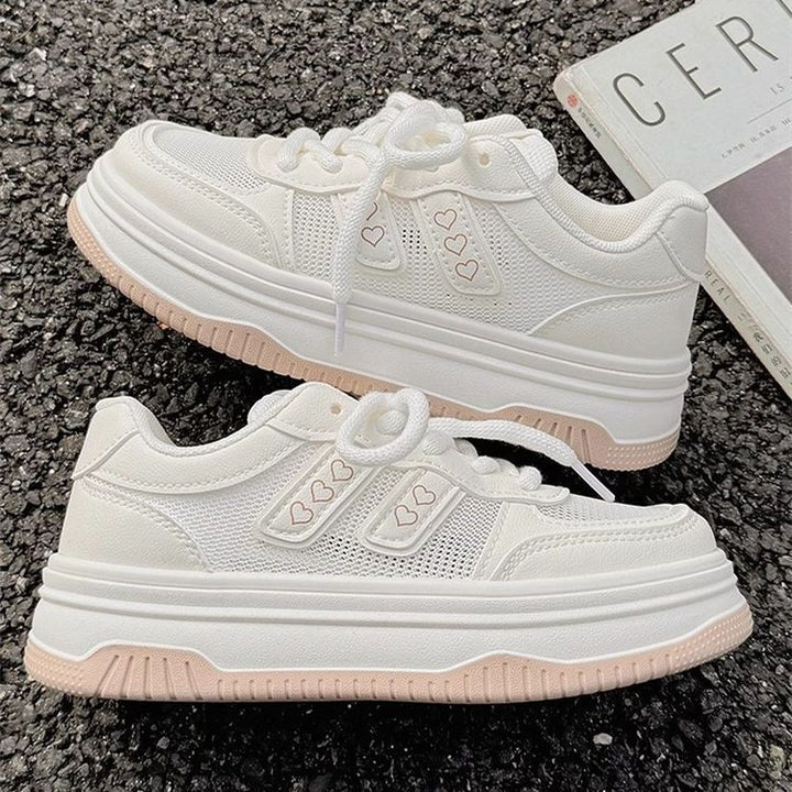 Ladies' Platform Sneaker with Thick Wedge Sole and Heart Applique Mune Fashion