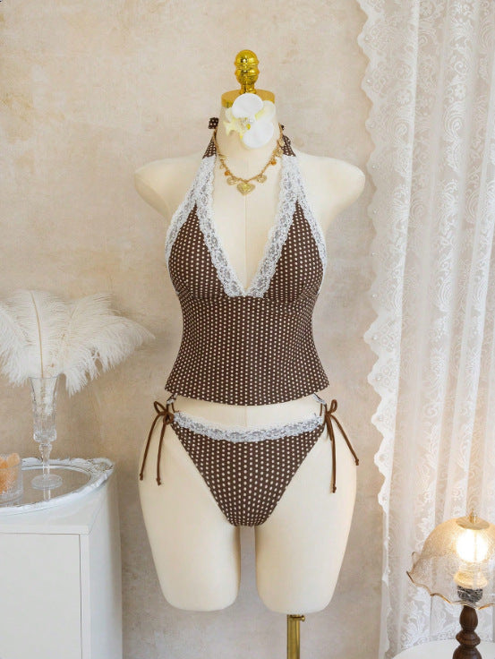 Women's Halter-Kini Set with Lace Accents Mune Fashion