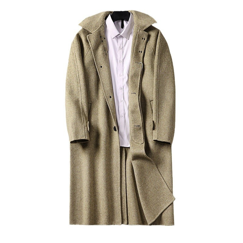 Men's Straight Wool Blend Long Coat with Concealed Front and Decorative Toggle Closures Mune Fashion