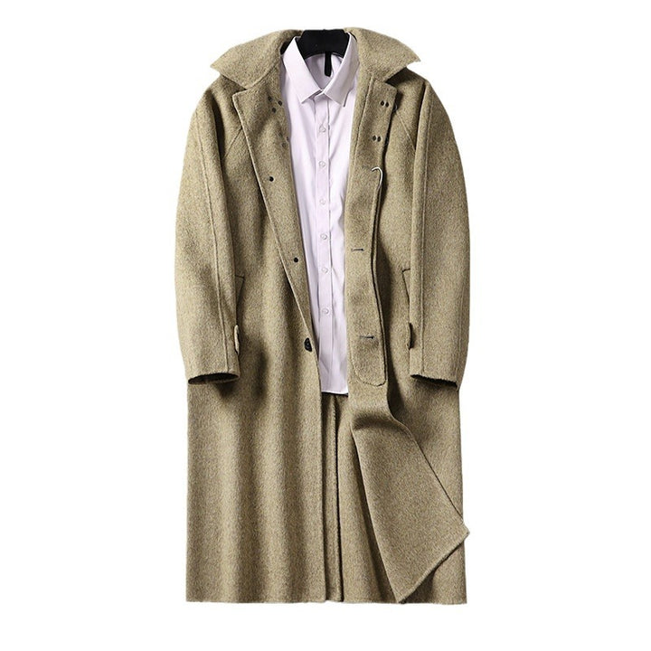 Men's Straight Wool Blend Long Coat with Concealed Front and Decorative Toggle Closures Mune Fashion