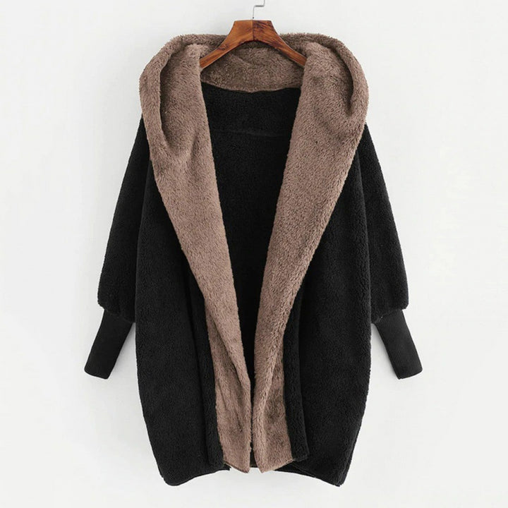 Women's Oversized Faux Fur Hooded Coat with Contrasting Teddy Lining and Ribbed Cuffs Mune Fashion