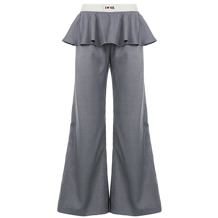Women's Wide Palazzo Pants with Ruffle Waistband and High Stretch Waist Mune Fashion