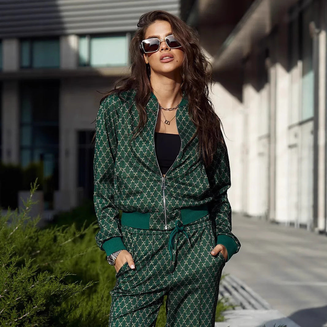 Women's jacquard lounge set with short bomber jacket and high-cut drawstring pants Mune Fashion