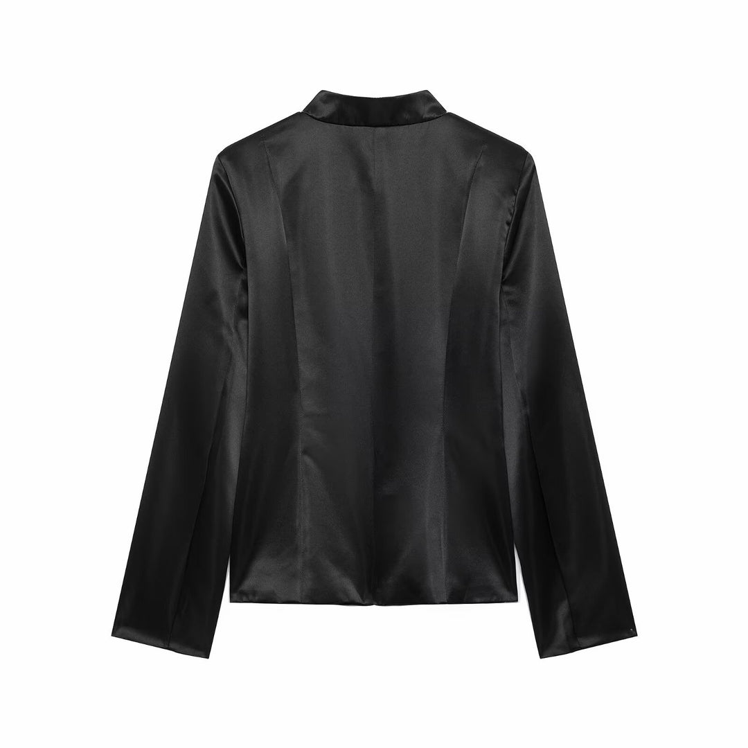 Women's satin blazer jacket with mandarin collar and decorative frog buttons Drune