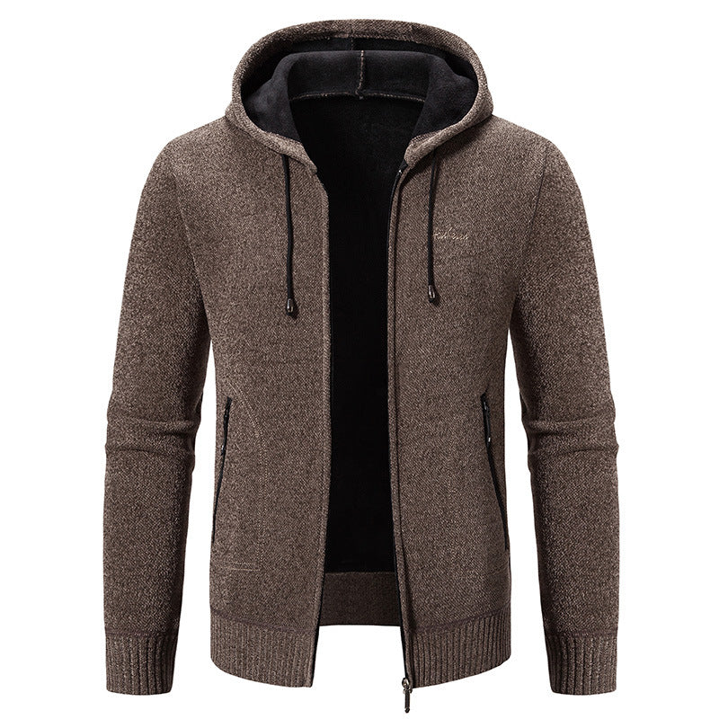 Men's knitted look zip jacket with teddy lining, hood, and concealed zip pockets Mune Fashion
