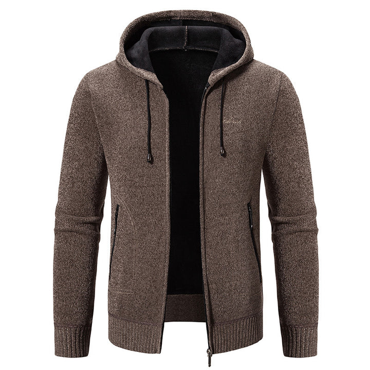 Men's knitted look zip jacket with teddy lining, hood, and concealed zip pockets Mune Fashion