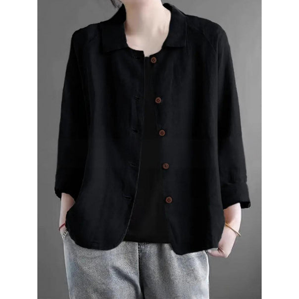 Women's lightweight linen-look blouse with a loose fit, 3/4 sleeves and button placket Mune Fashion