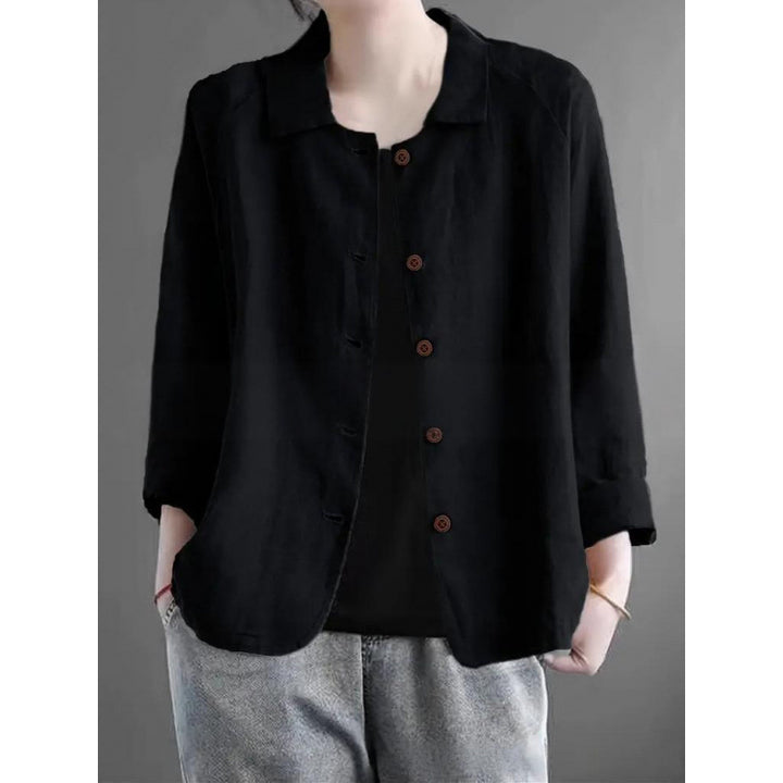 Women's lightweight linen-look blouse with a loose fit, 3/4 sleeves and button placket Mune Fashion
