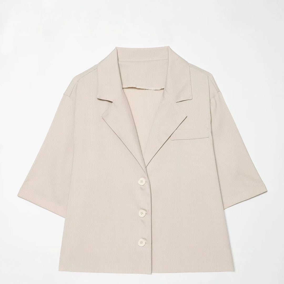 Women's short blazer with waist belt and asymmetrical layered front Mune Fashion
