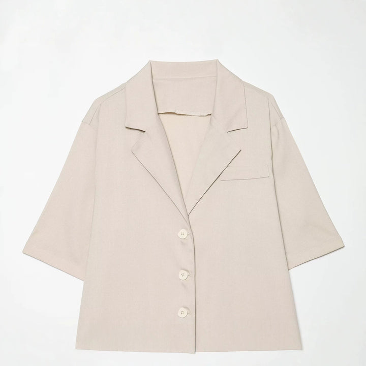 Women's short blazer with waist belt and asymmetrical layered front Mune Fashion