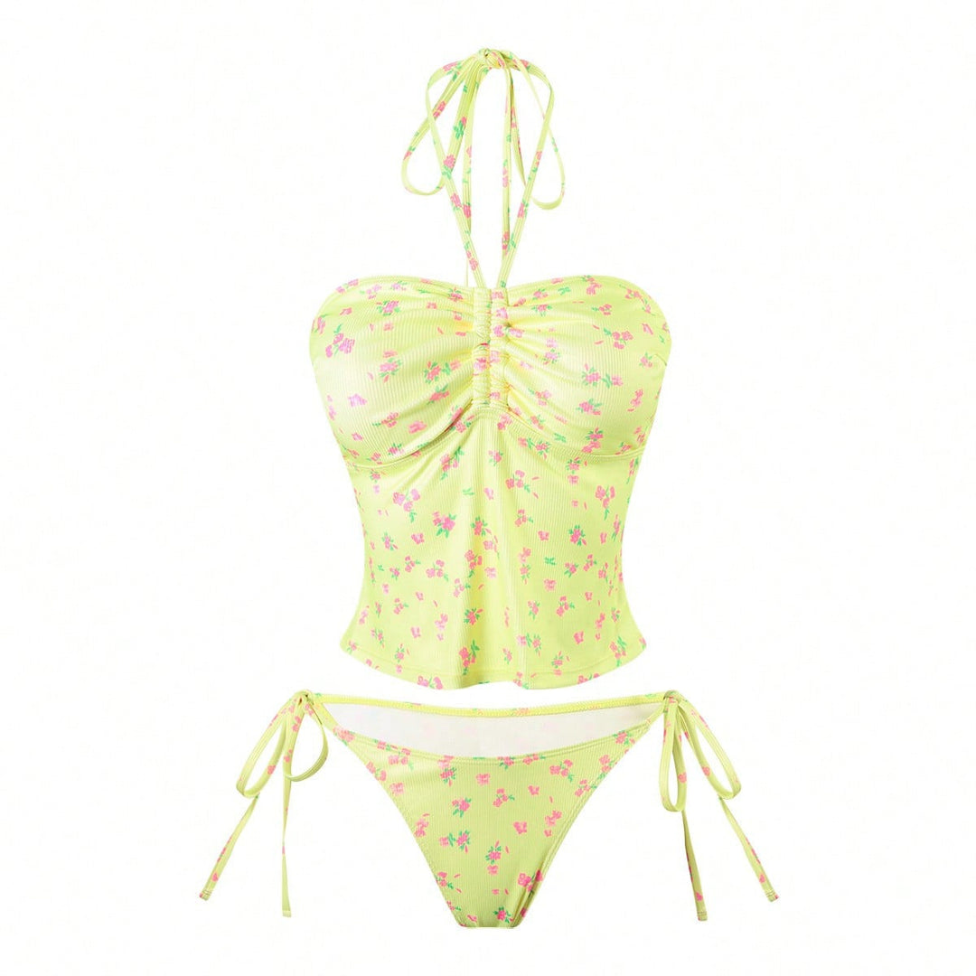 Women Bandeau Bikini with floral design and adjustable straps Mune Fashion
