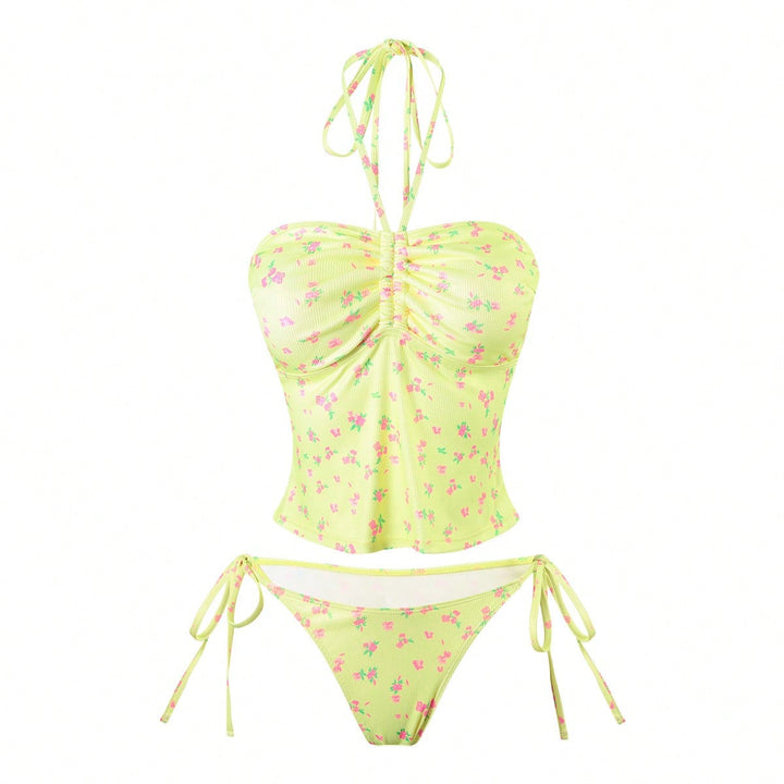 Women Bandeau Bikini with floral design and adjustable straps Mune Fashion
