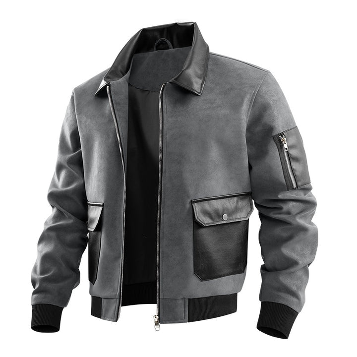 Men's stylish faux leather bomber jacket with numerous pockets Mune Fashion