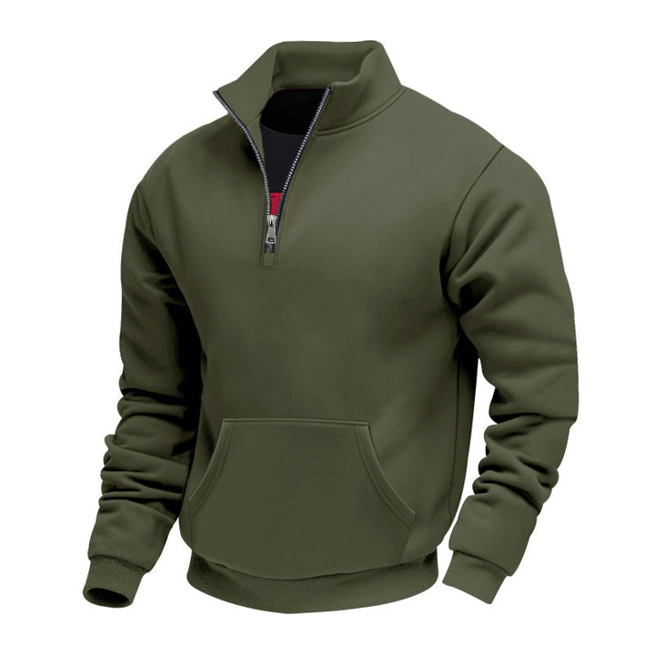 Men's Half-Zip Sweatshirt with Stand-Up Collar, Kangaroo Pocket and Ribbed Cuffs Mune Fashion