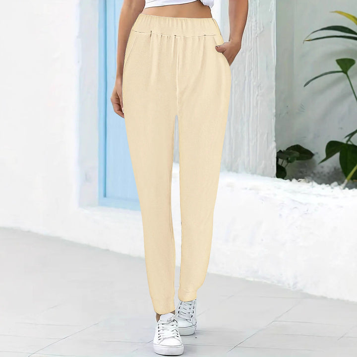 Women's Casual Jogging Pants with High Elastic Waistband, Side Pockets and Narrow Cuffs