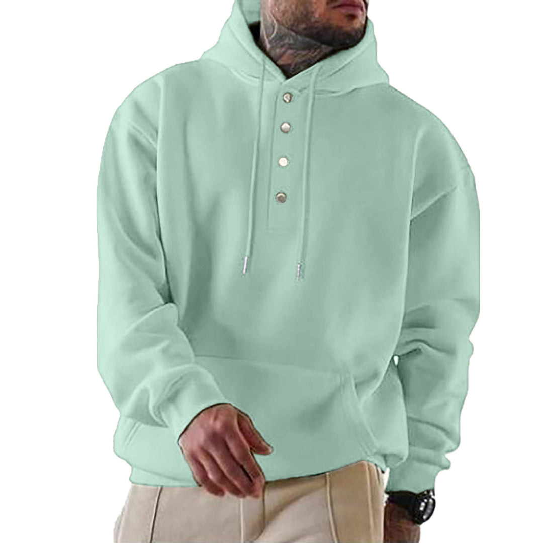 Men's hoodie with Henley button placket and kangaroo pocket EB