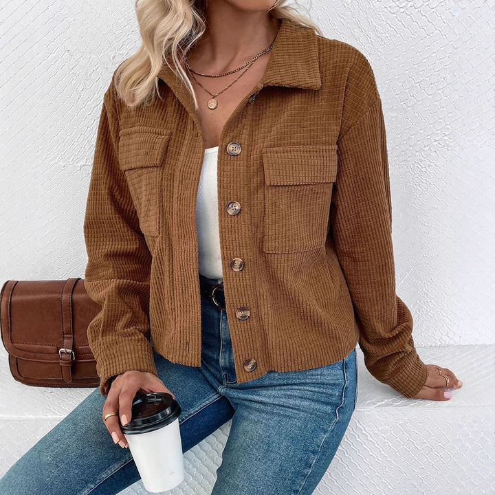Women Casual Cord Jacket with Button Placket Mune Fashion