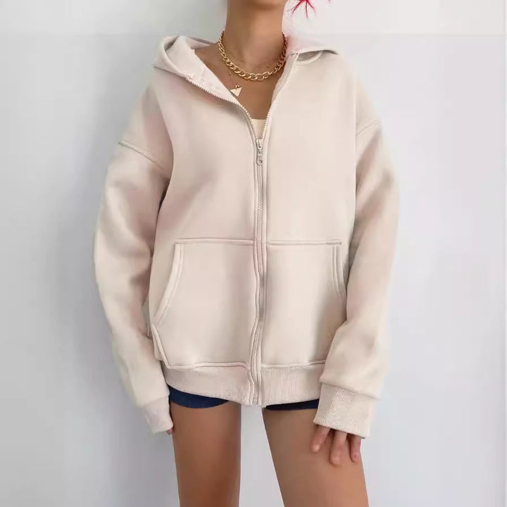 Women's minimalist French Terry zip hoodie with a full zipper, kangaroo pocket, and thumbhole sleeves Mune Fashion