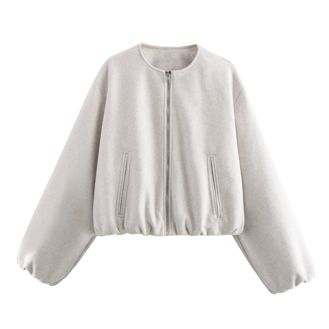 Women's short oversized wool blouson with zipper, balloon sleeves and elastic hem Mune Fashion