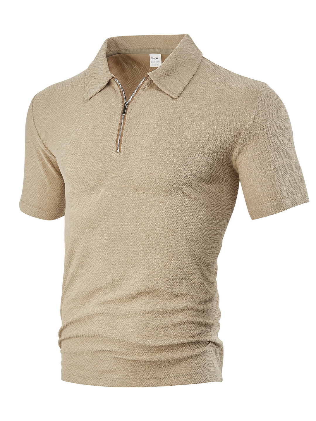 Men's slim fit half-zip polo with fine herringbone jacquard structure Mune Fashion