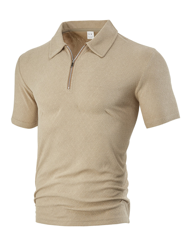 Men's slim fit half-zip polo with fine herringbone jacquard structure Mune Fashion