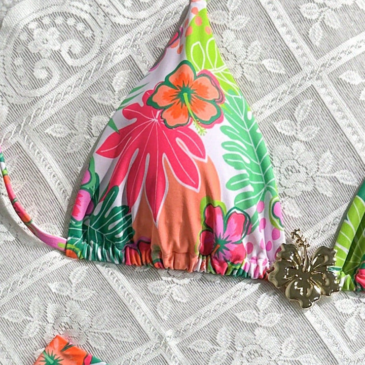 Women's Triangle Bikini with Colorful Flower Design Mune Fashion