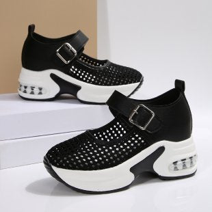 Women's Mary Jane style strap sneakers with visible air cushioning and perforated upper material Mune Fashion
