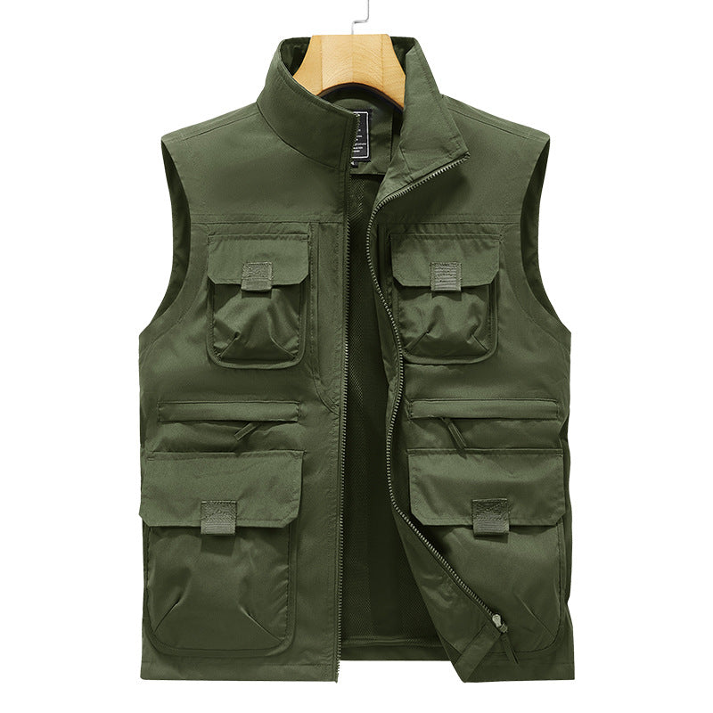 Men's photographer and outdoor utility vest with many multifunctional pockets and continuous zipper Mune Fashion