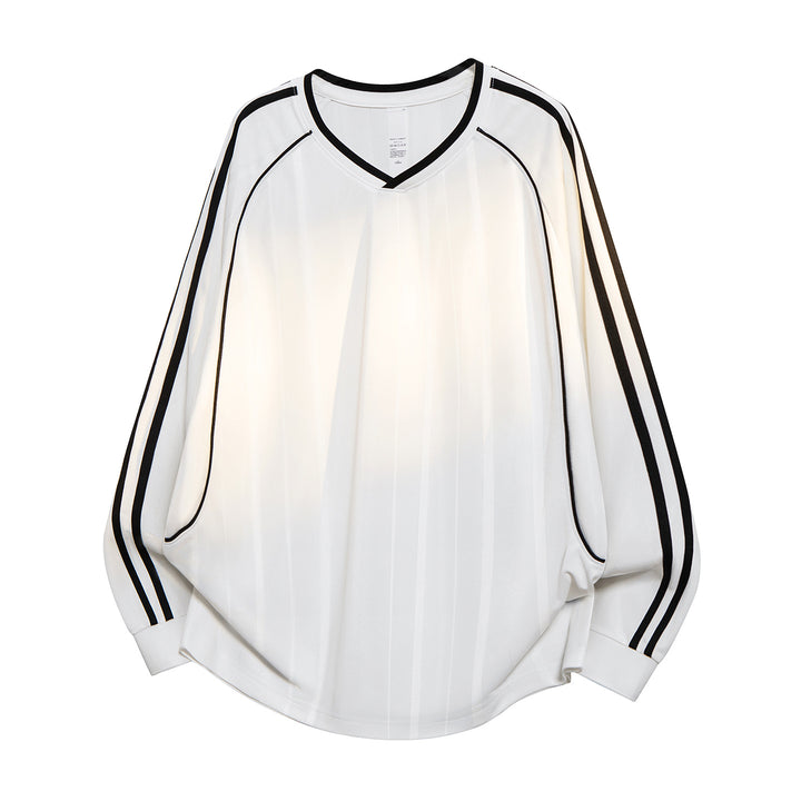 Damen Weites V-Ausschnitt Oversize-Sportshirt mit Raglanärmeln und Kontraststreifen Mune Fashion