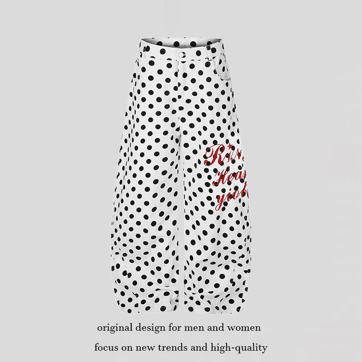 Women's Wide Culotte Jeans with Polka Dot, Balloon Shaped Hem and High Waist Mune Fashion