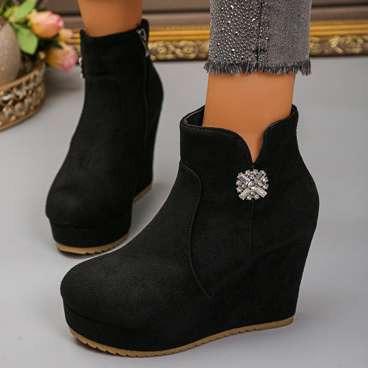 Women's Wedge Ankle Boots with Glamorous Decorations Mune Fashion