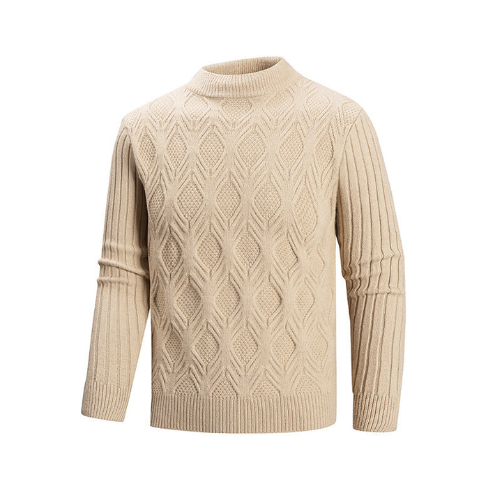 Men's Fine Cable Knit Pullover with Short Stand-Up Collar and Raglan Sleeves Mune Fashion