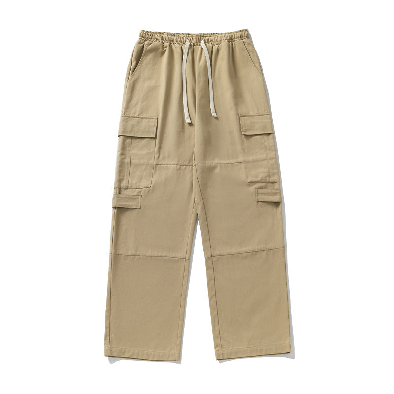 Unisex Wide Cargo Pants with Elastic Waistband, Drawstring, and Multiple Pockets Mune Fashion