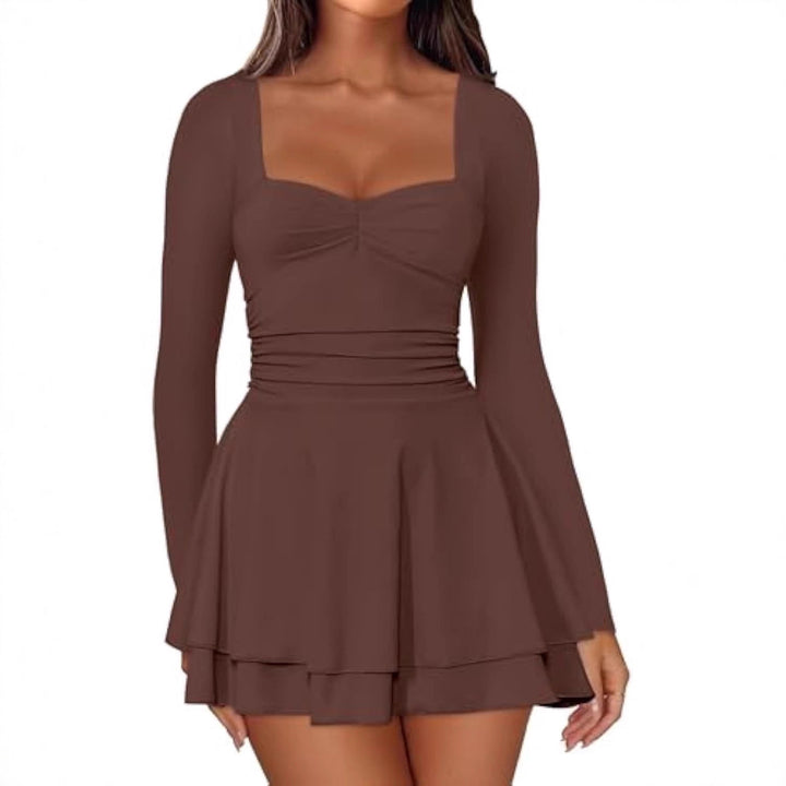 Women Elegant Dress with Long Sleeves Mune Fashion