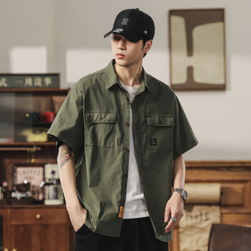 Herren Kurzarm-Fieldshirt im Overshirt-Look mit doppelten Brustklappen, verstärkten Nähten und gerundetem Saum Mune Fashion