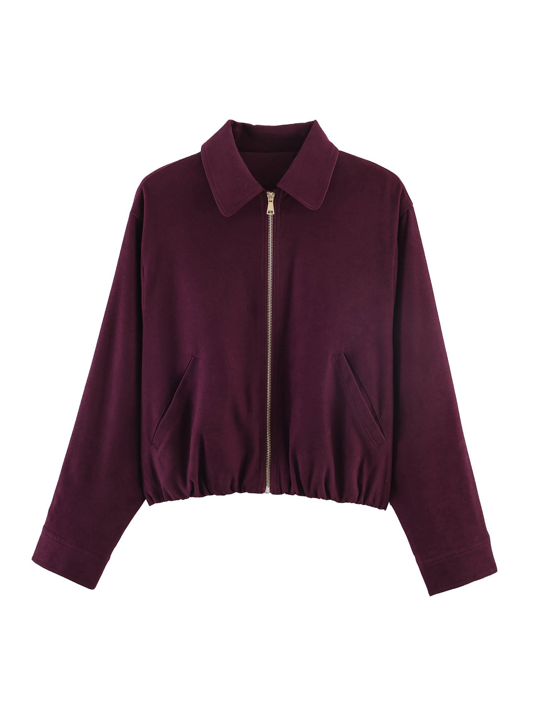 Women's short-cut velour bomber jacket with elastic waistband and full-length zipper Mune Fashion