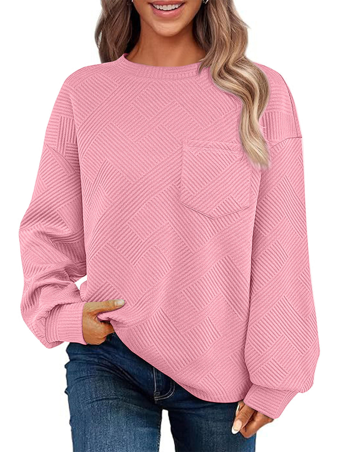Women's Oversized Textured Knit Sweater with Chest Pocket Mune Fashion