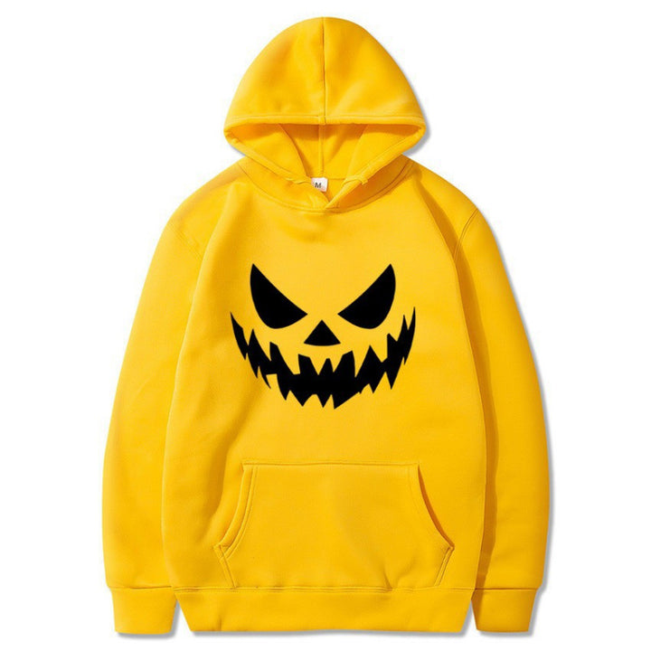 Unisex hooded sweatshirt with creepy pumpkin face print and oversized kangaroo pocket Mune Fashion