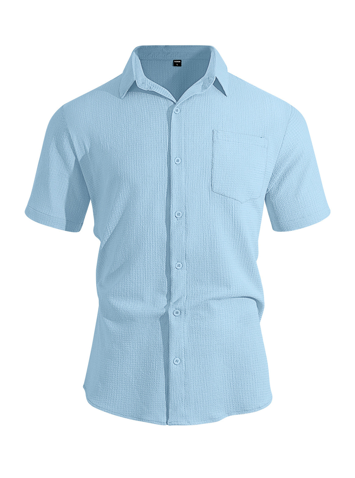 Men's short-sleeve shirt in textured cotton yarn look with Kent collar and applied breast pocket Mune Fashion